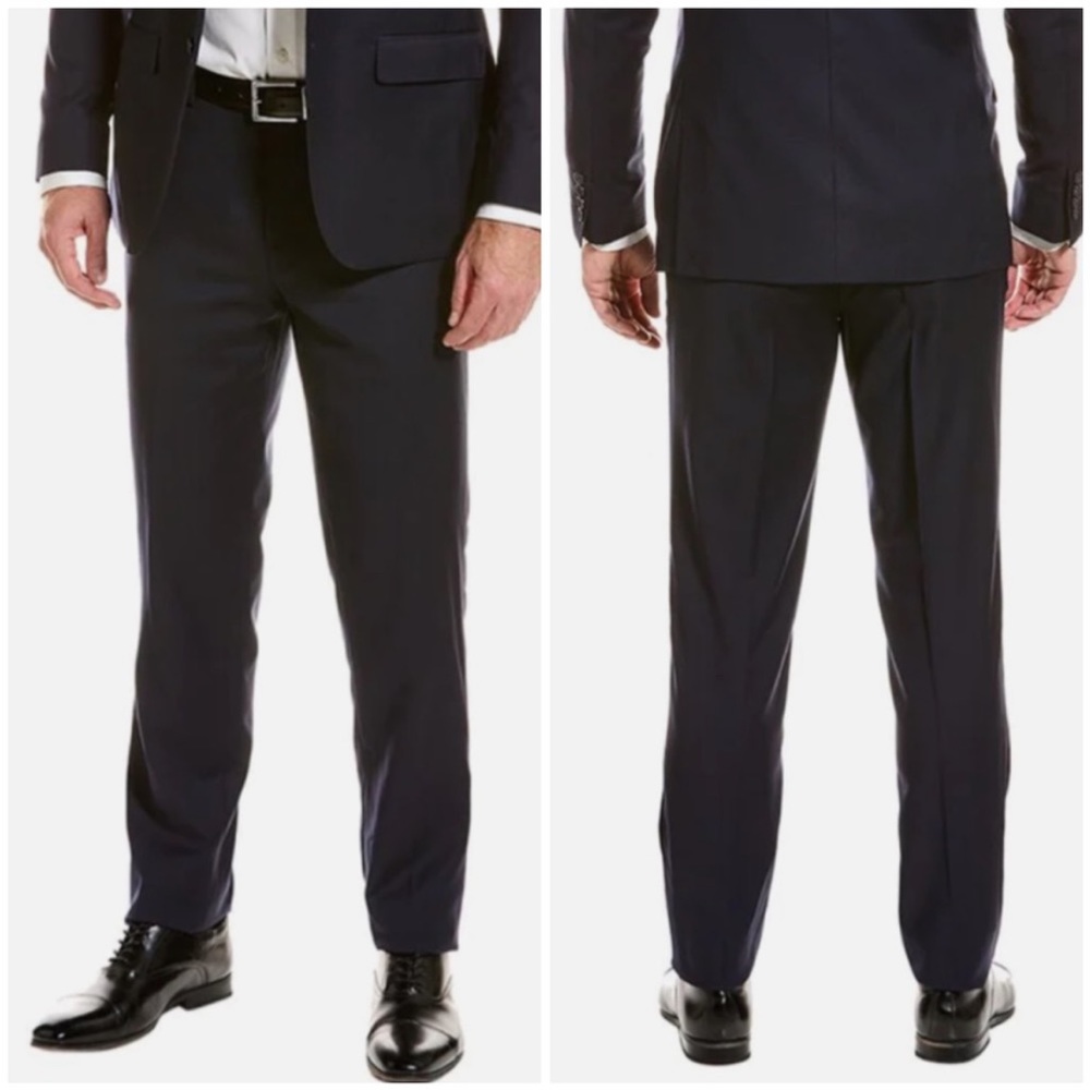 NWOT Zanetti Porto Wool Suit Dress Pants Flat Front Dark Navy Blue Career Sz 38L